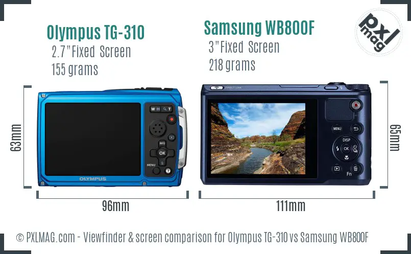 Olympus TG-310 vs Samsung WB800F Screen and Viewfinder comparison