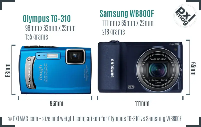 Olympus TG-310 vs Samsung WB800F size comparison