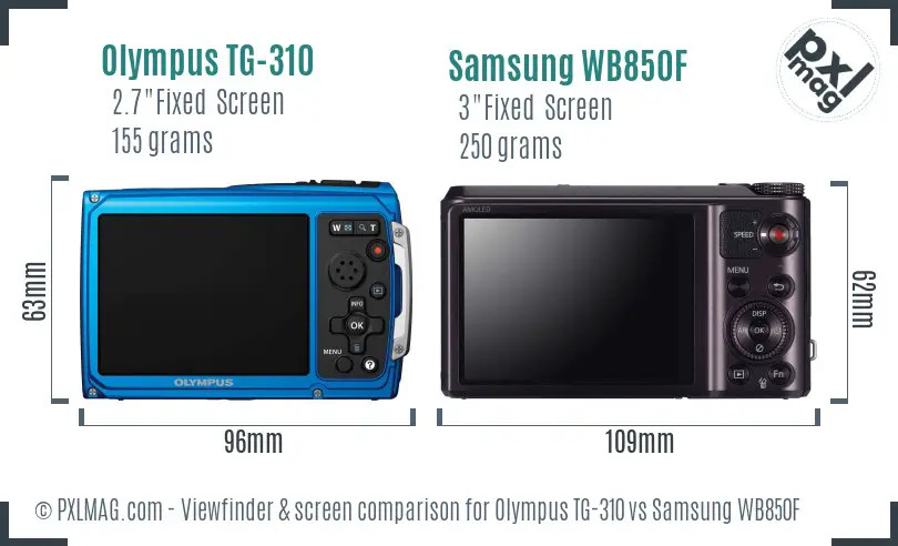 Olympus TG-310 vs Samsung WB850F Screen and Viewfinder comparison