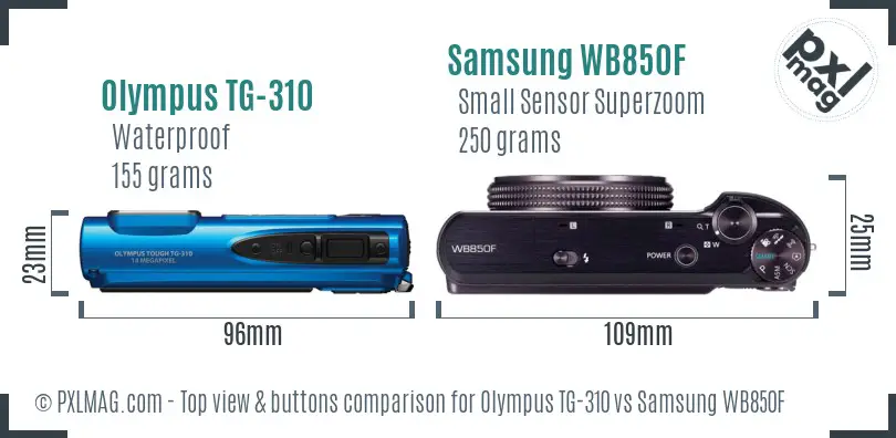 Olympus TG-310 vs Samsung WB850F top view buttons comparison