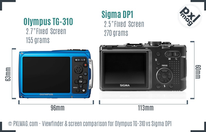Olympus TG-310 vs Sigma DP1 Screen and Viewfinder comparison
