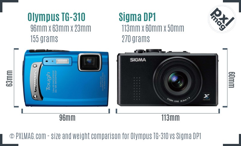 Olympus TG-310 vs Sigma DP1 size comparison