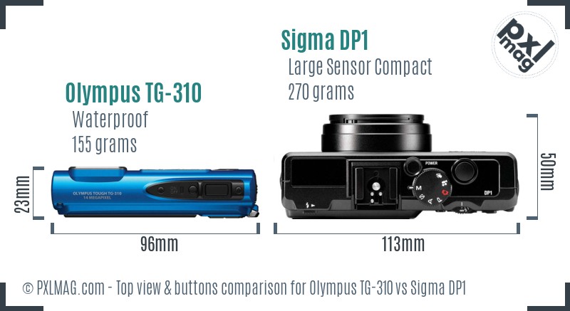 Olympus TG-310 vs Sigma DP1 top view buttons comparison