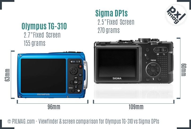 Olympus TG-310 vs Sigma DP1s Screen and Viewfinder comparison