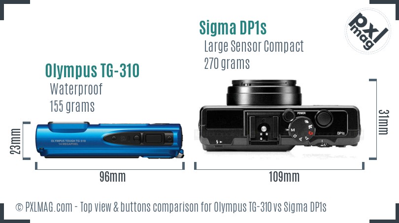 Olympus TG-310 vs Sigma DP1s top view buttons comparison