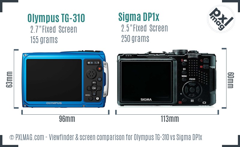Olympus TG-310 vs Sigma DP1x Screen and Viewfinder comparison