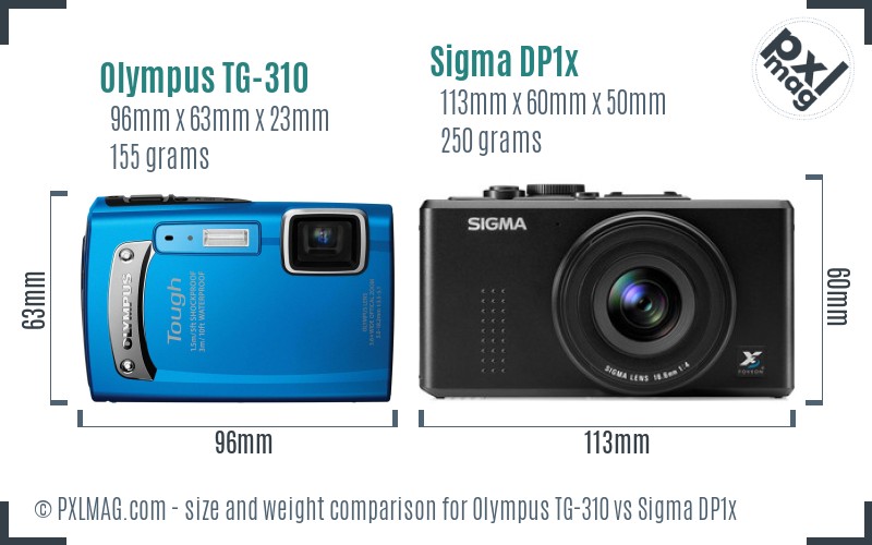 Olympus TG-310 vs Sigma DP1x size comparison