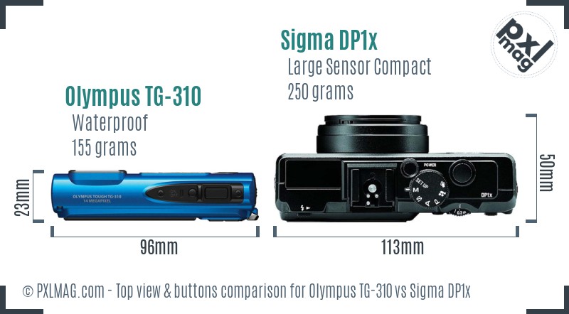 Olympus TG-310 vs Sigma DP1x top view buttons comparison