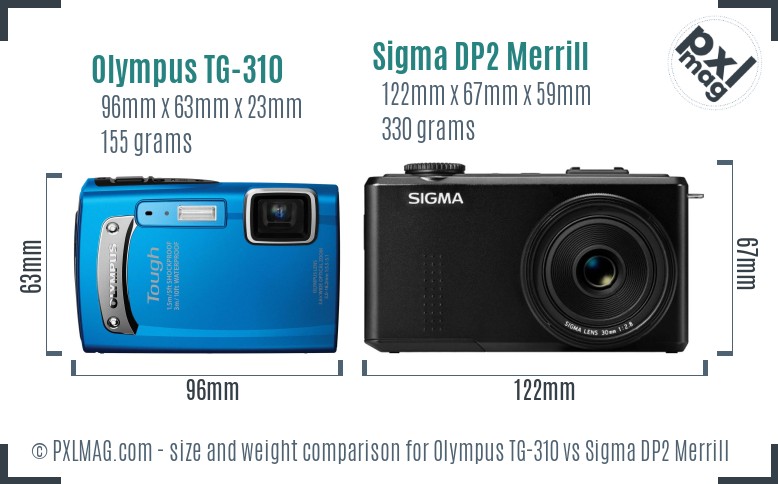 Olympus TG-310 vs Sigma DP2 Merrill size comparison
