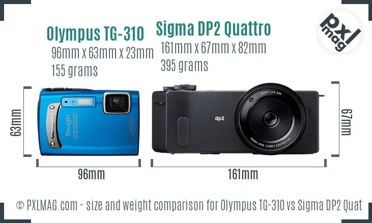 Olympus TG-310 vs Sigma DP2 Quattro size comparison Olympus TG-310 vs Sigma DP2 Quattro size comparison
