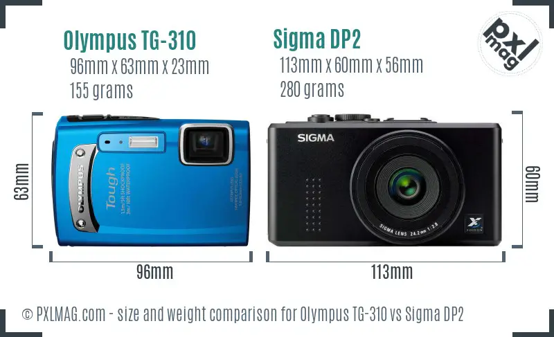 Olympus TG-310 vs Sigma DP2 size comparison Olympus TG-310 vs Sigma DP2 size comparison