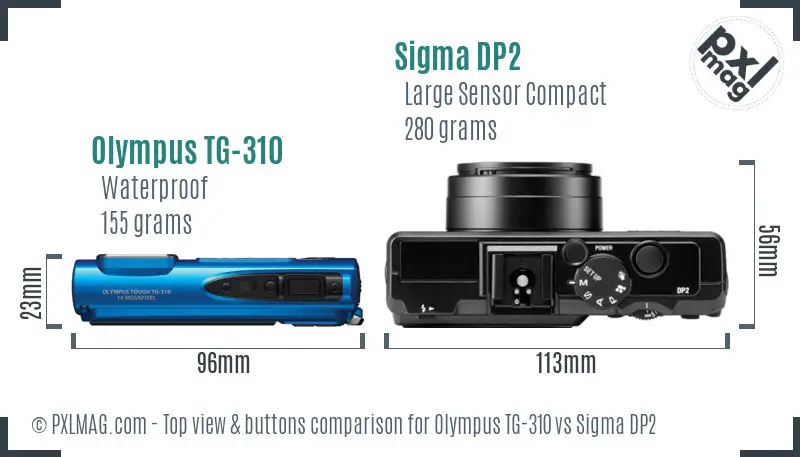 Olympus TG-310 vs Sigma DP2 top view buttons comparison Olympus TG-310 vs Sigma DP2 top view buttons comparison