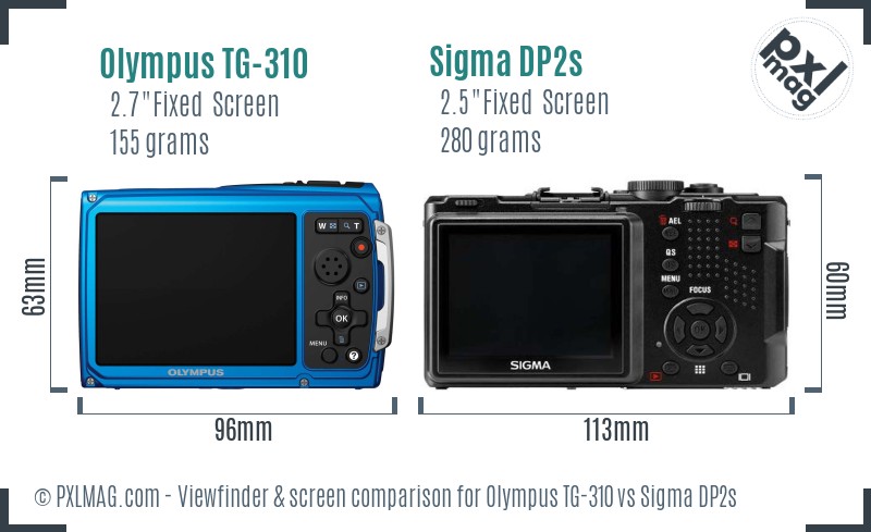 Olympus TG-310 vs Sigma DP2s Screen and Viewfinder comparison