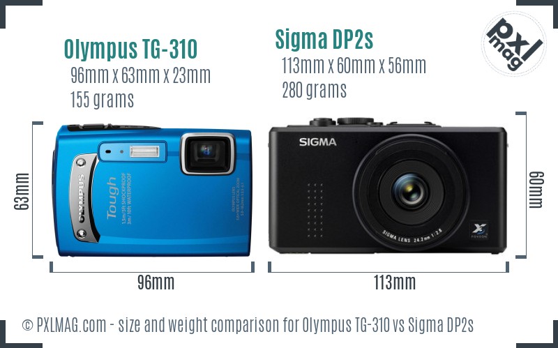 Olympus TG-310 vs Sigma DP2s size comparison