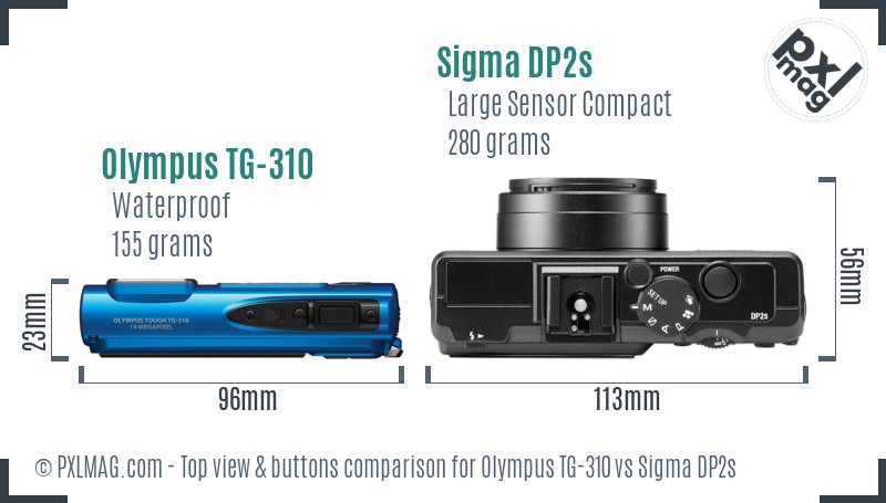 Olympus TG-310 vs Sigma DP2s top view buttons comparison