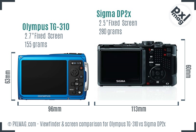 Olympus TG-310 vs Sigma DP2x Screen and Viewfinder comparison
