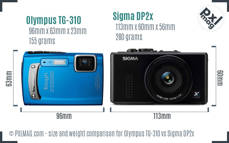 Olympus TG-310 vs Sigma DP2x size comparison Olympus TG-310 vs Sigma DP2x size comparison