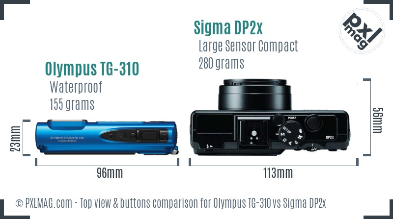 Olympus TG-310 vs Sigma DP2x top view buttons comparison