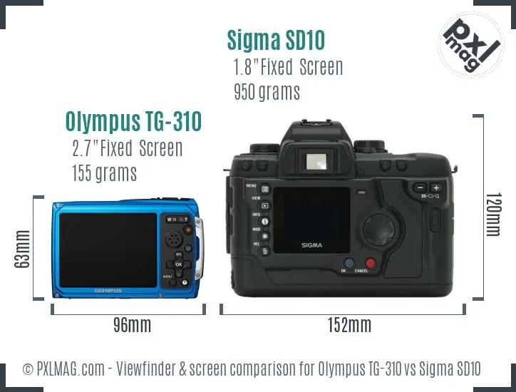 Olympus TG-310 vs Sigma SD10 Screen and Viewfinder comparison