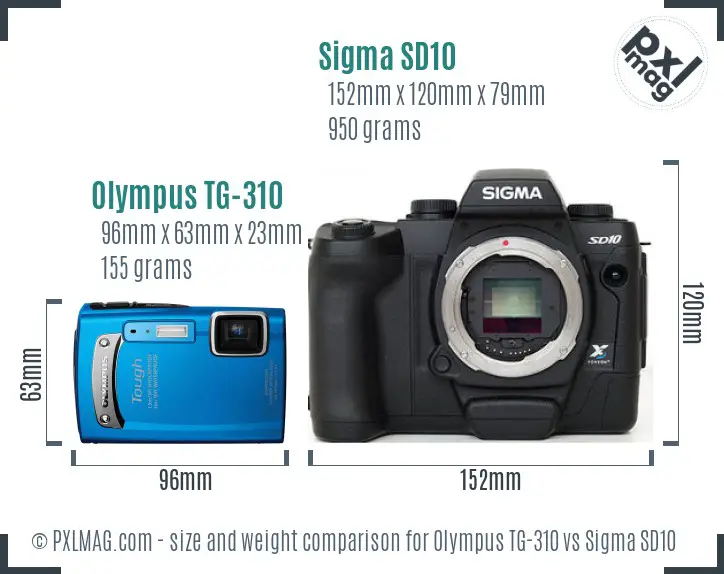 Olympus TG-310 vs Sigma SD10 size comparison