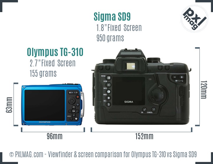 Olympus TG-310 vs Sigma SD9 Screen and Viewfinder comparison