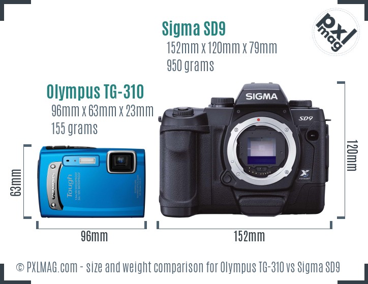 Olympus TG-310 vs Sigma SD9 size comparison