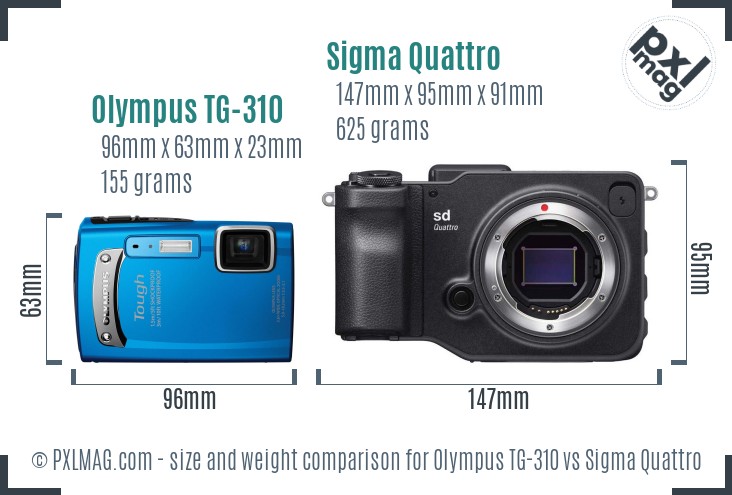 Olympus TG-310 vs Sigma Quattro size comparison Olympus TG-310 vs Sigma Quattro size comparison