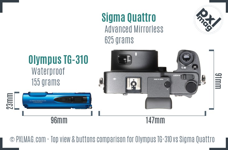 Olympus TG-310 vs Sigma Quattro top view buttons comparison