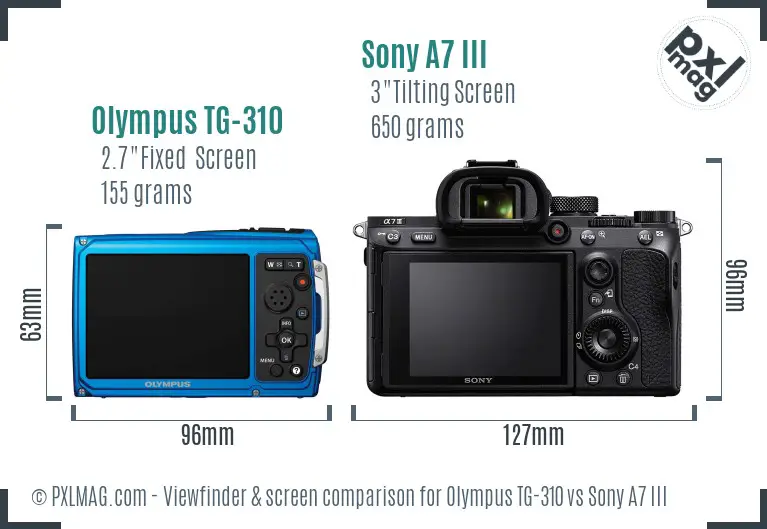 Olympus TG-310 vs Sony A7 III Screen and Viewfinder comparison