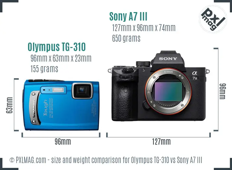 Olympus TG-310 vs Sony A7 III size comparison