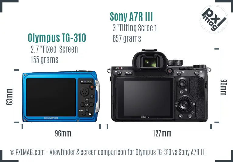 Olympus TG-310 vs Sony A7R III Screen and Viewfinder comparison