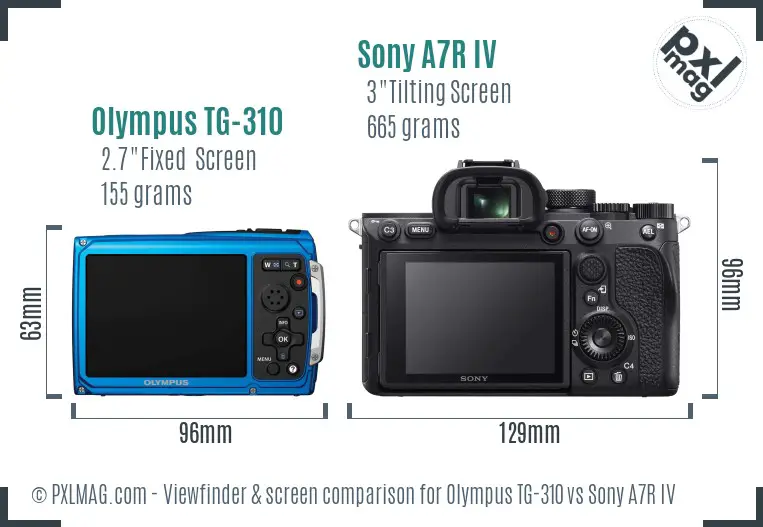 Olympus TG-310 vs Sony A7R IV Screen and Viewfinder comparison