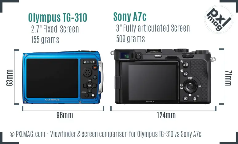 Olympus TG-310 vs Sony A7c Screen and Viewfinder comparison