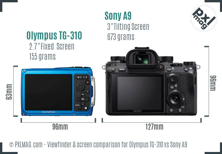 Olympus TG-310 vs Sony A9 Screen and Viewfinder comparison