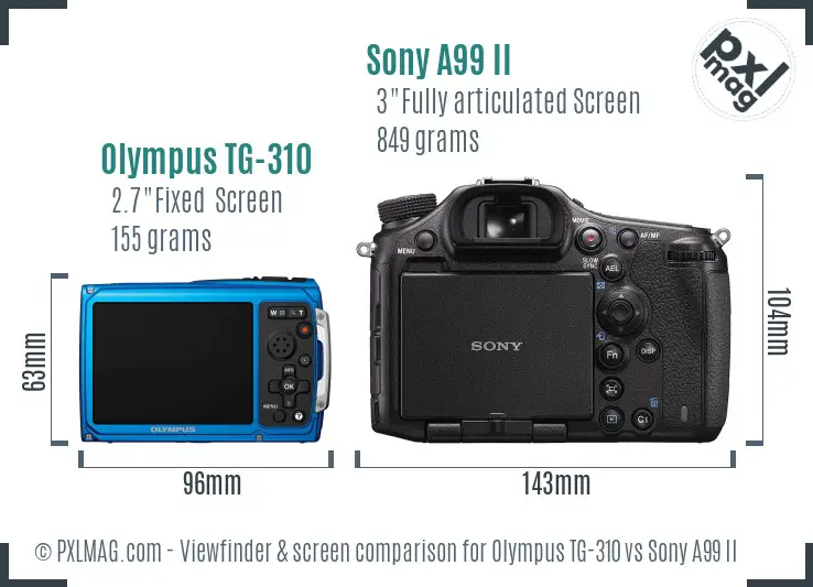 Olympus TG-310 vs Sony A99 II Screen and Viewfinder comparison