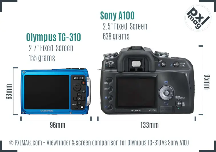 Olympus TG-310 vs Sony A100 Screen and Viewfinder comparison