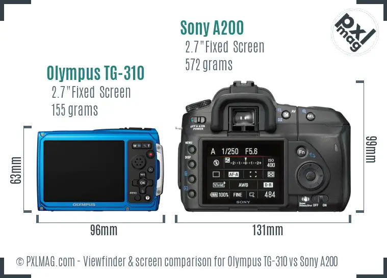Olympus TG-310 vs Sony A200 Screen and Viewfinder comparison