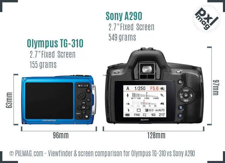 Olympus TG-310 vs Sony A290 Screen and Viewfinder comparison