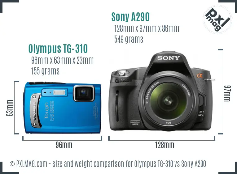 Olympus TG-310 vs Sony A290 size comparison