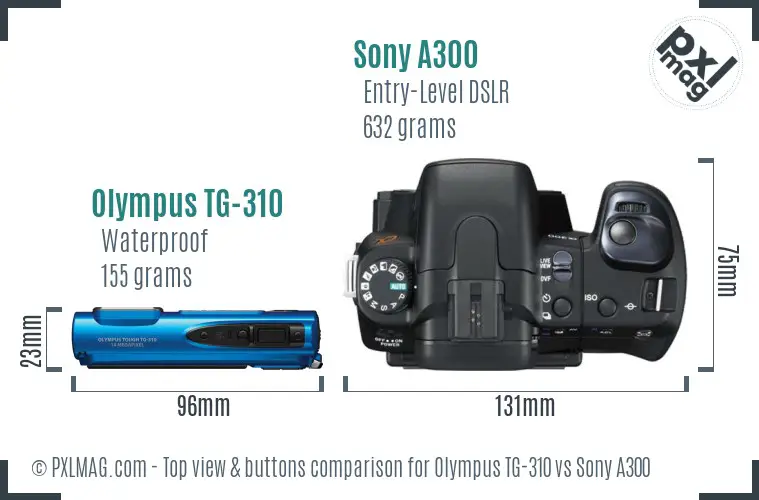 Olympus TG-310 vs Sony A300 top view buttons comparison