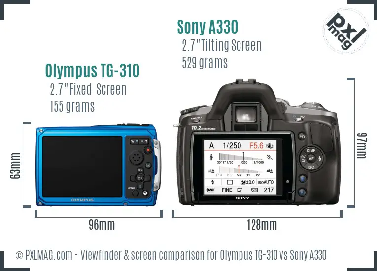Olympus TG-310 vs Sony A330 Screen and Viewfinder comparison