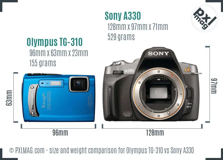 Olympus TG-310 vs Sony A330 size comparison