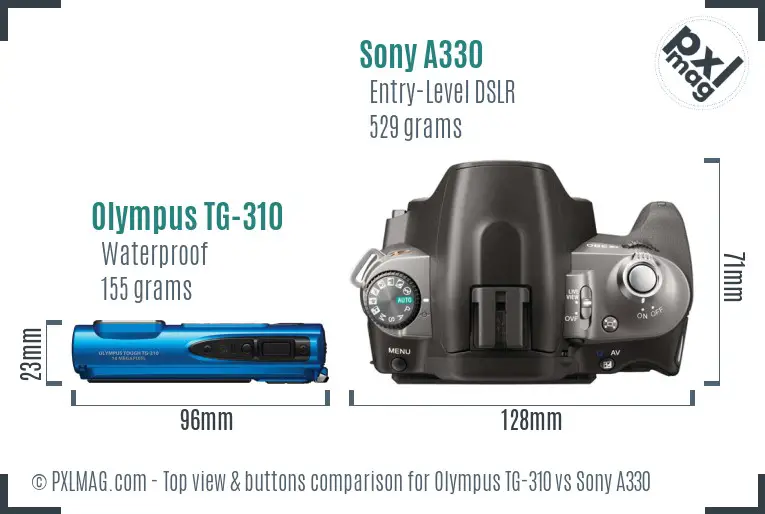 Olympus TG-310 vs Sony A330 top view buttons comparison