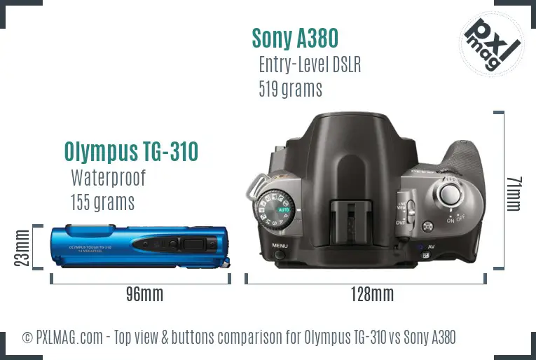 Olympus TG-310 vs Sony A380 top view buttons comparison