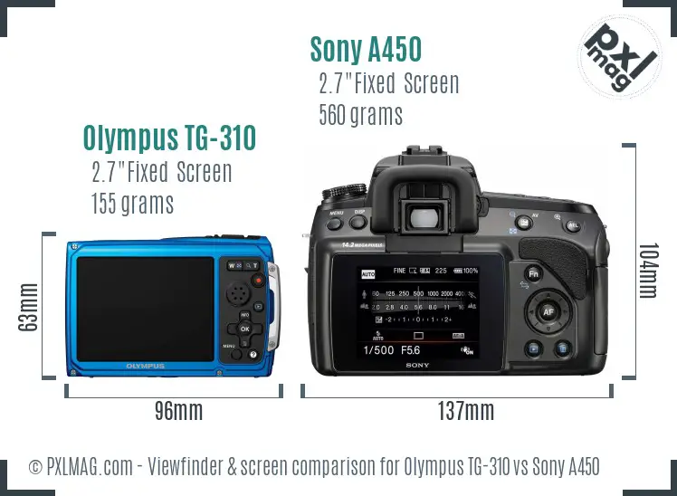 Olympus TG-310 vs Sony A450 Screen and Viewfinder comparison