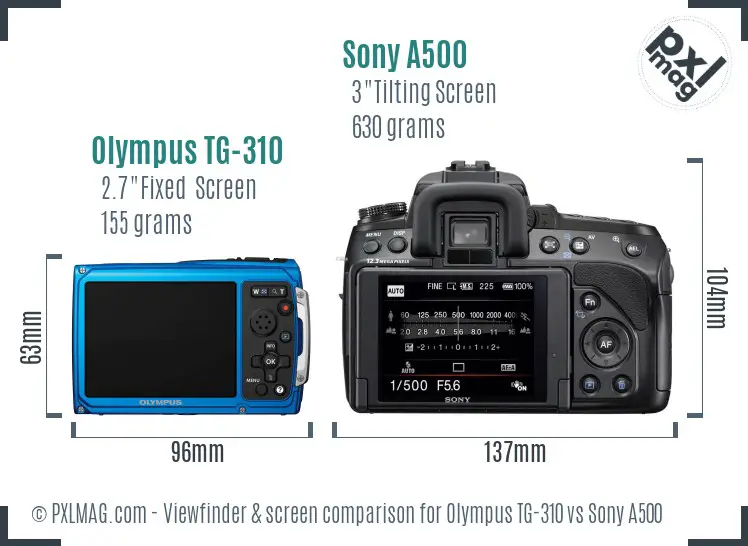 Olympus TG-310 vs Sony A500 Screen and Viewfinder comparison