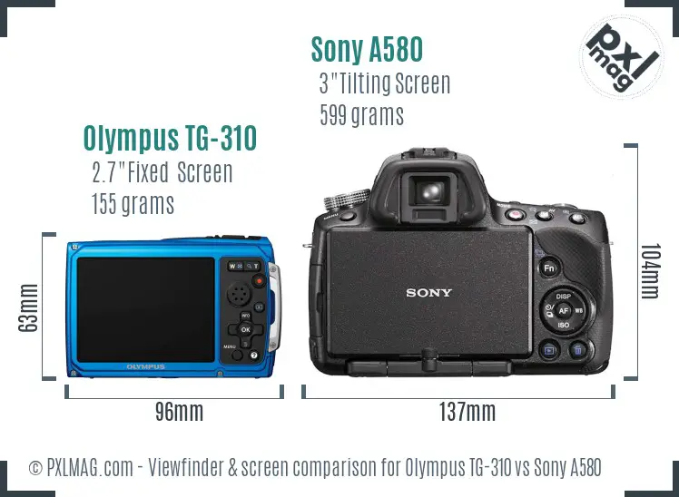 Olympus TG-310 vs Sony A580 Screen and Viewfinder comparison