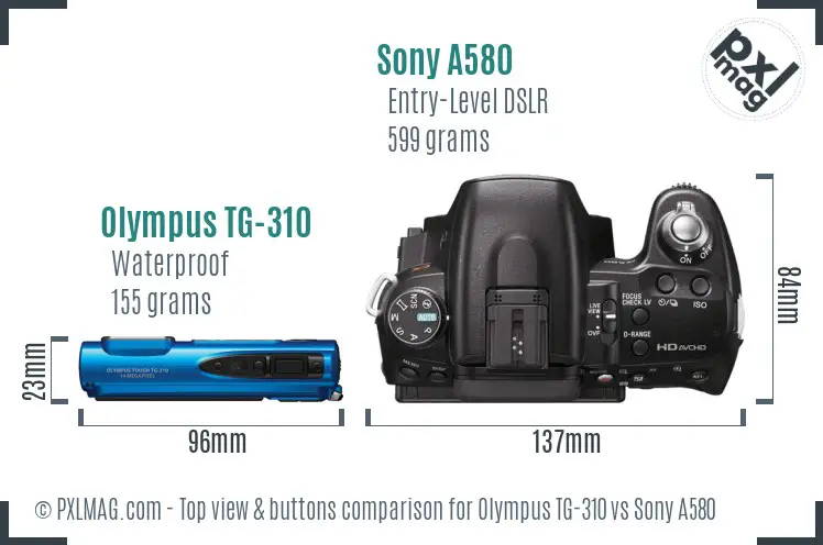 Olympus TG-310 vs Sony A580 top view buttons comparison