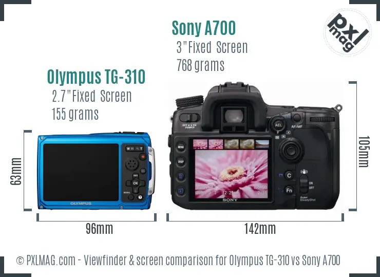 Olympus TG-310 vs Sony A700 Screen and Viewfinder comparison
