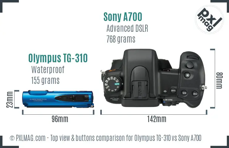 Olympus TG-310 vs Sony A700 top view buttons comparison